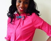 Gingham Knitted Bow Tie in Coral and Teal - Quirky Colorful