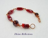 Red Bracelet,Copper Bracelet, Glass Bracelet, Wire Wrap Bracelet