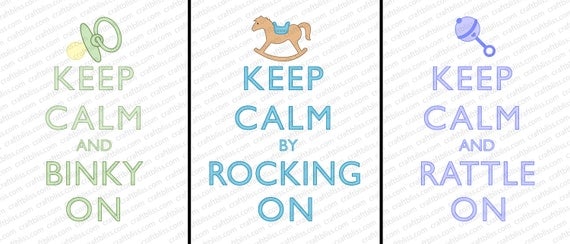 Decorative Baby Trio Rocking Horse, Binky & Rattle Keep Calm and Carry On Inspired Digital Download for Printing 8.5 x 11 Il_570xn