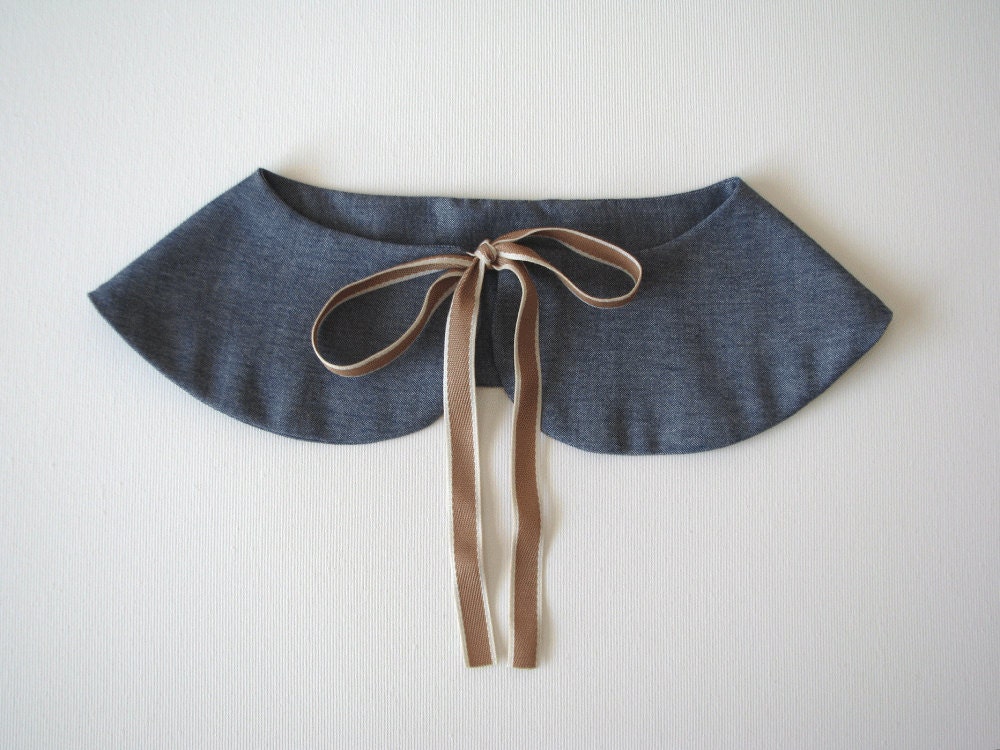 Back to school Butterfly detachable - Peter Pan collar cotton blue and brown