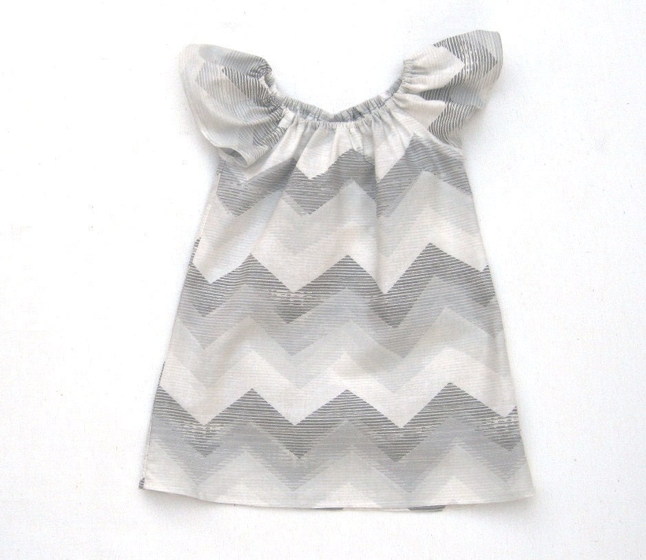 Chevron Grey and White Cap or 3/4 Sleeve Peasant Dress