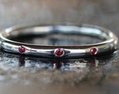 2mm Thick Three Stone Sterling Silver Stacking Ring 925 and Three Red Rubies  Handmade Size: 7