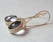 Beautiful soft gray GLASS and gold dangle earrings.  Kidney wires.  Everyday.  Bridal.  Simple and Classic.