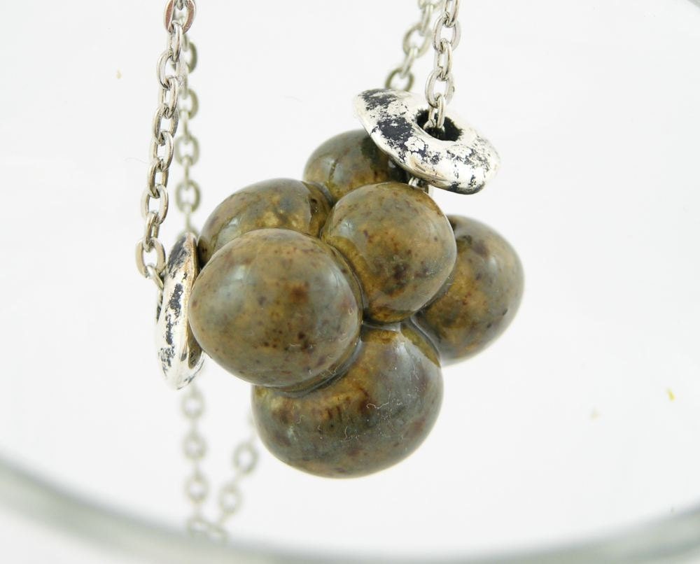 Necklace chain pendant ceramic mottled blue sand choker silver tone fine modern minimalist sea beach organic nature free shipping
