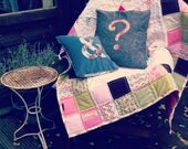 Applique cushion: & etc on linen or cord