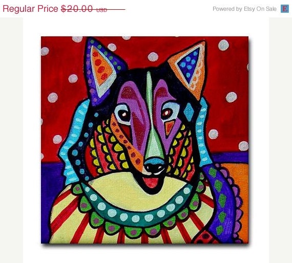 SALE ENDING - Collie Dog Art Tile dog coasters - Dog Gifts - Black Red Yellow Ceramic Tile - Dog-Modern Abstract Print on Coaster