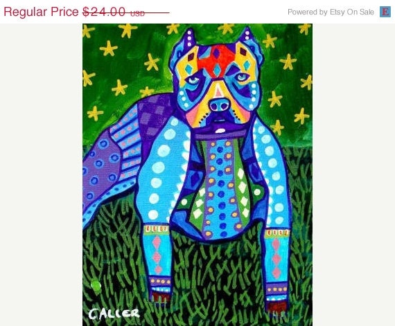 SALE ENDING - 11x14 PITBULL Art  - Pit bull Art Poster Print of Dog Painting
