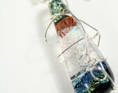Necklace: Dichroic glass necklace, blue necklace, wire-wrapped glass necklace