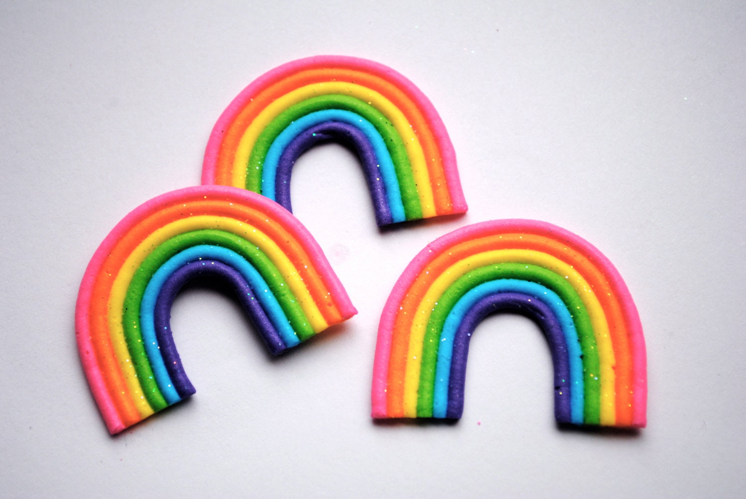 Sugar Rainbows-  Handmade Sparkling Royal Icing Cupcake Toppers or Cake Decorations (12)