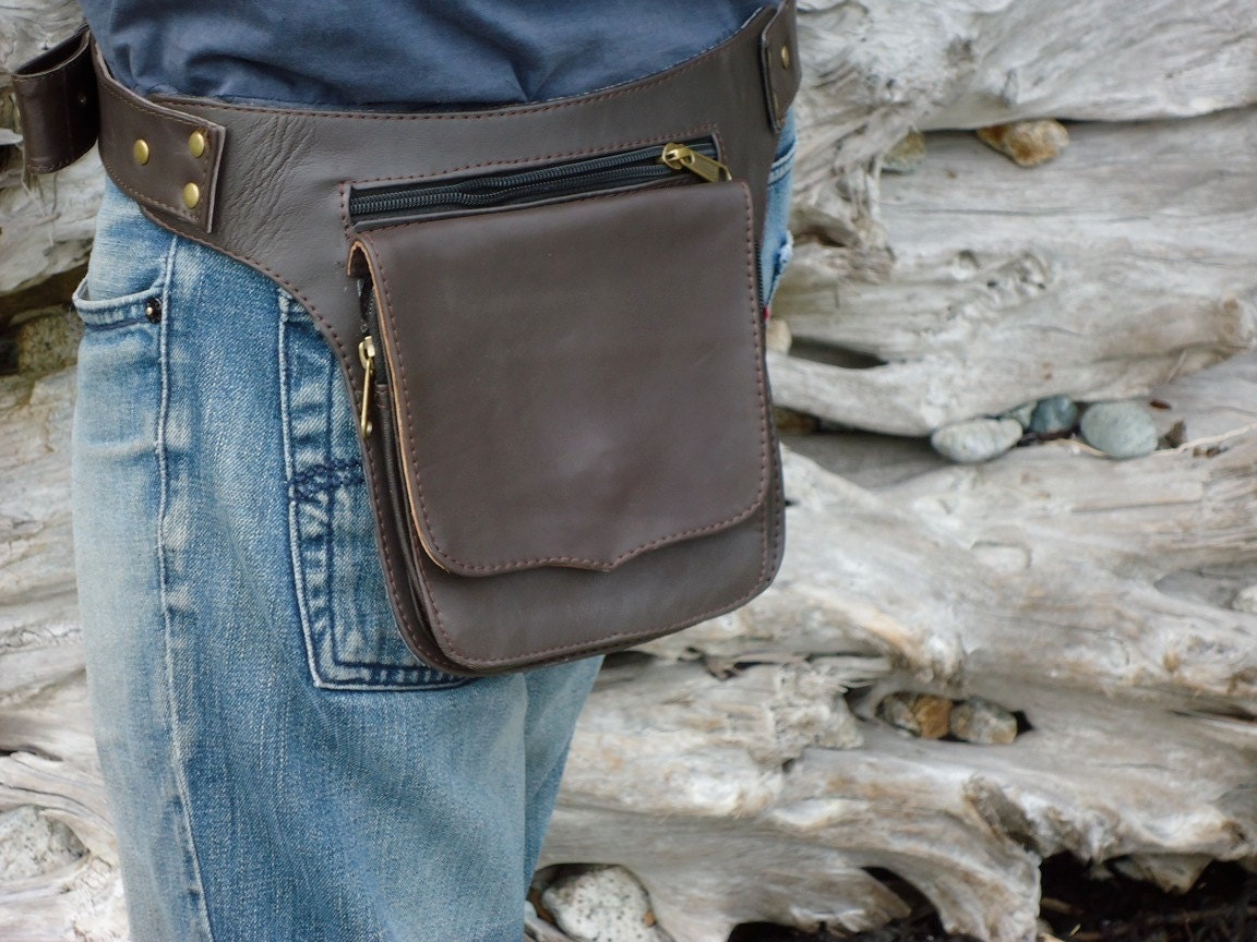 Belt Bag leather Utility Pocket Belt Bag in Brown