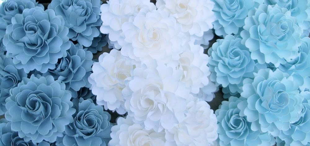 The  Full Bloom Dahlia Handmade Paper Flower   - Shades of Blues -  set of 50 flowers   - Custom color available