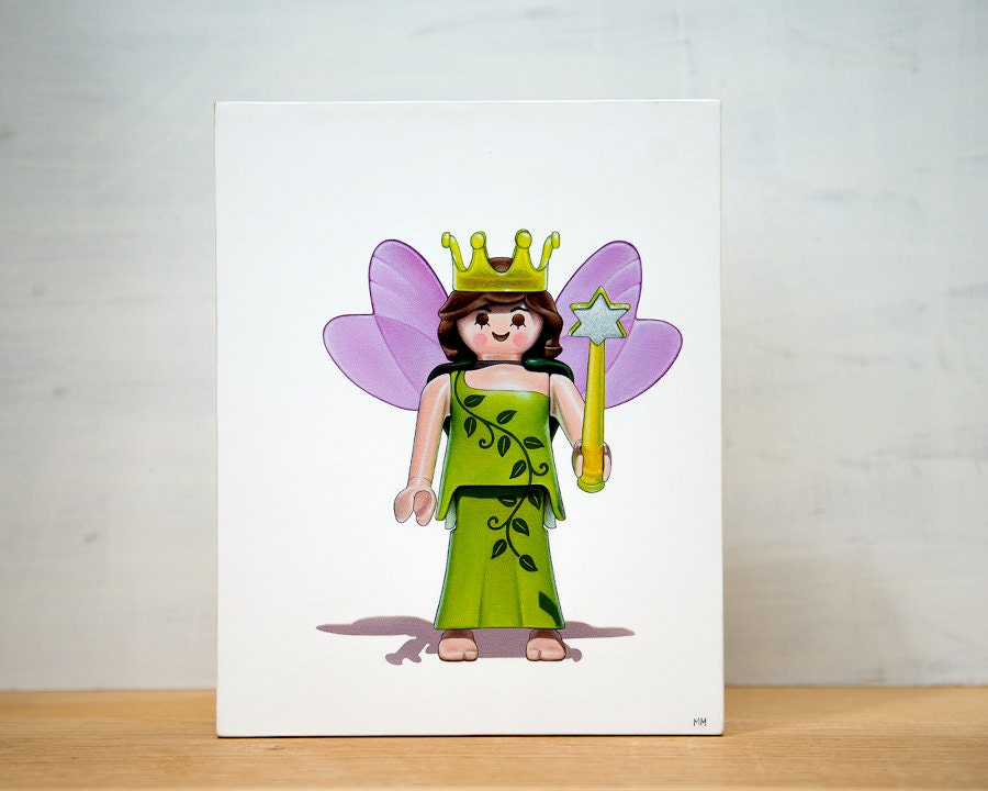 Toy Art Block  - 'Fairy Queen' Large Art block,  8" x 10", Playmobil, kids decor, sale