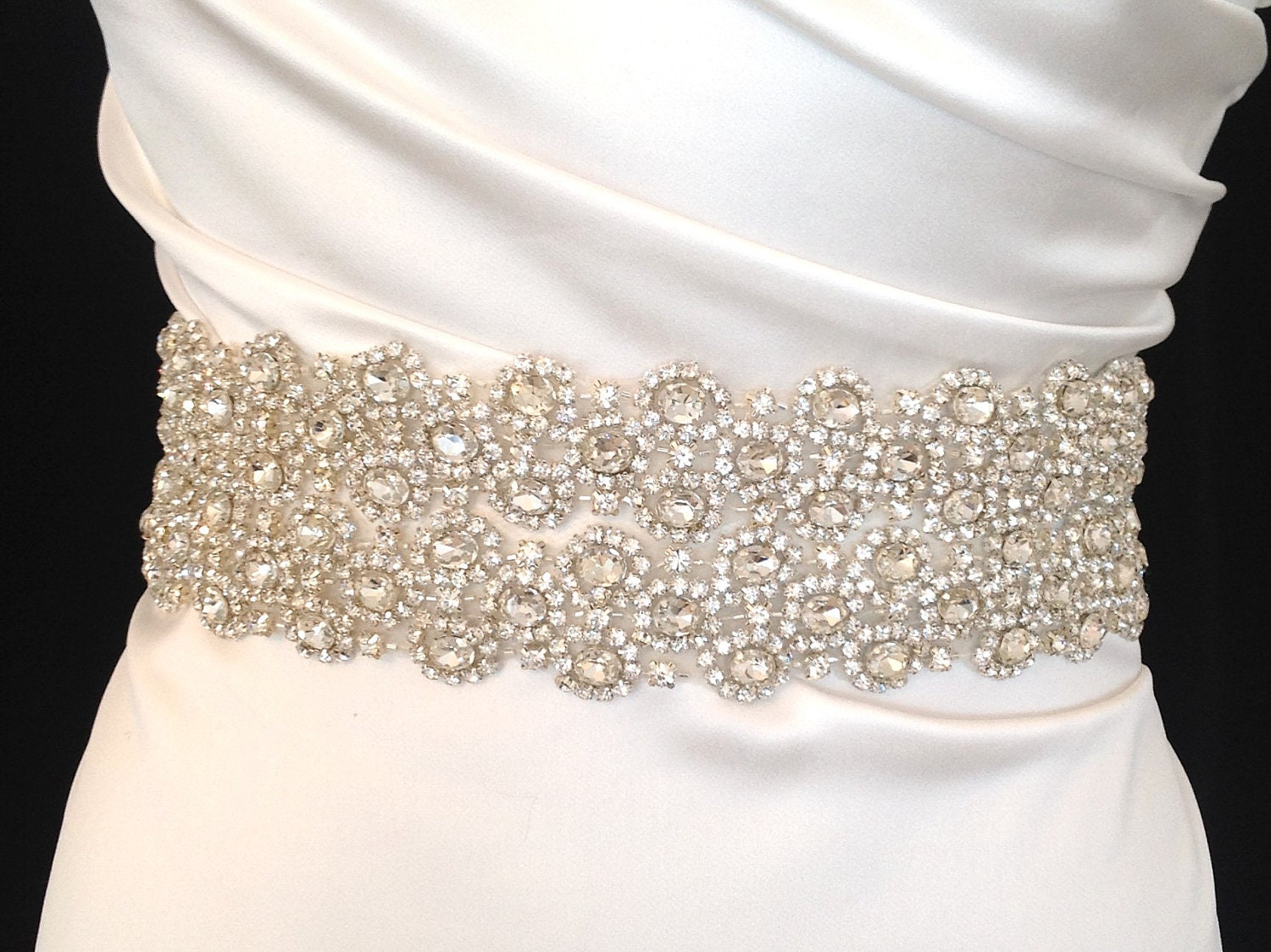 Crystal and Lux Satin Bridal Sash "The Cleo Lux"