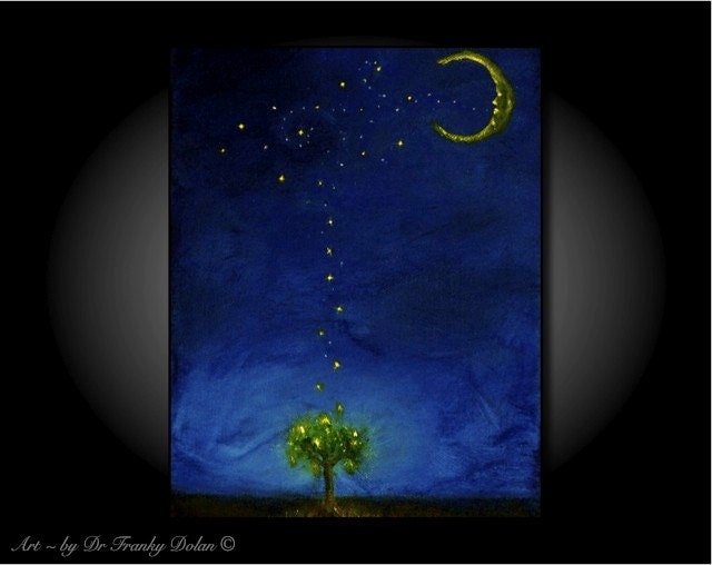 Moon Kisses - Canvas Original 19x13 hand embellished Painting by Award - Winning Fae Factory Steampunk Chic Eco Artist, Dr Franky Dolan