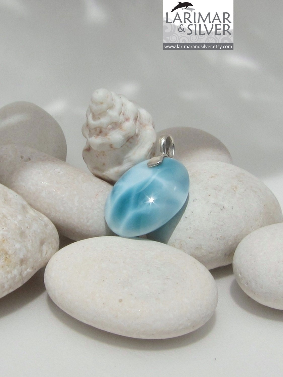 Larimar turtleback charm, Mermaid Talisman - nice tiny aquamarine Larimar oval pendant