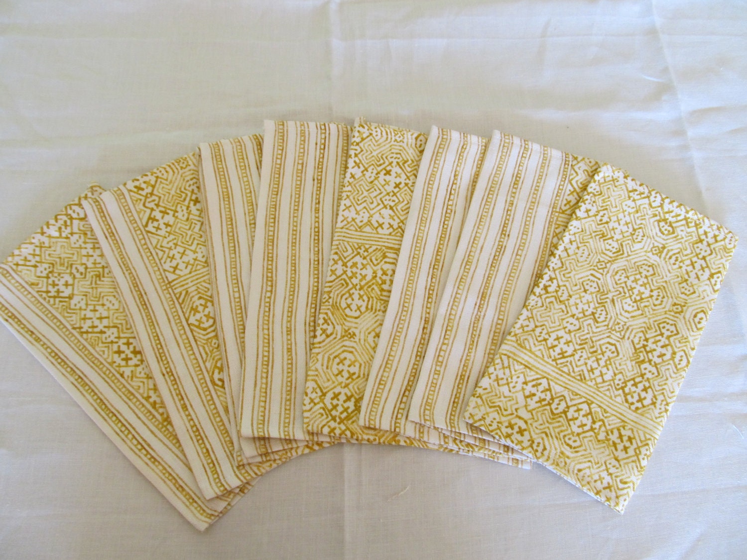 Mustard Gold Yellow Striped Cloth Napkins Table Housewares