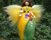 SUMMER FLOWER FAIRY Needle Felted Wool  Doll Angel Faeries Soft Sculpture Waldorf Inspired