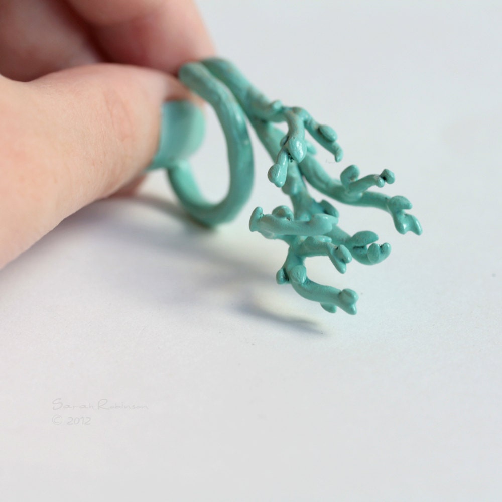 Mint Tree Branch Ring Green Enamel Brass