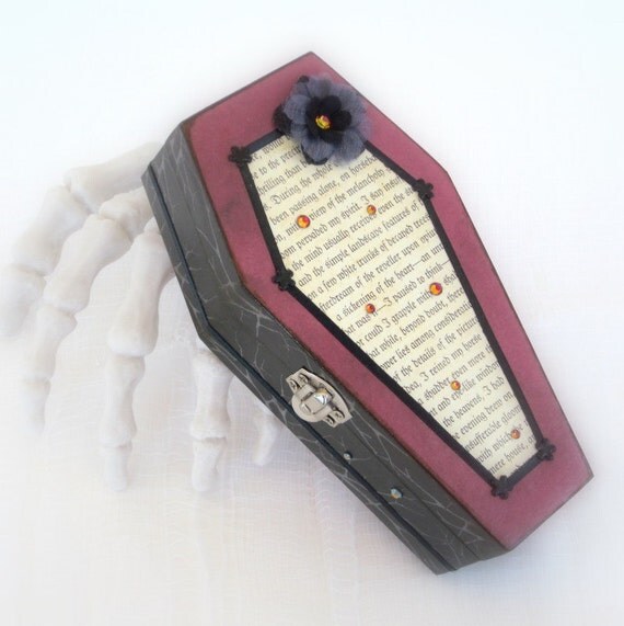 Decoupaged Coffin Jewelry Box Halloween Edgar Allen by rrizzart