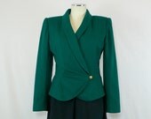 80s Green Ungaro Blazer - Asymmetrical Lion Buttons - Small to Medium
