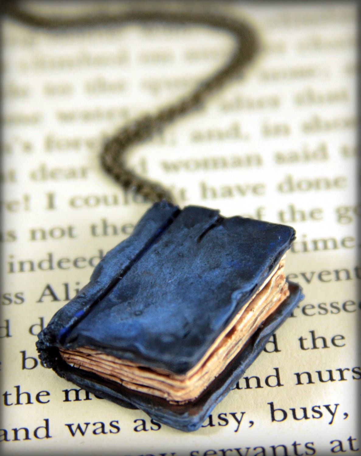 Beloved Dark Blue Book Necklace, jewelry, handmade