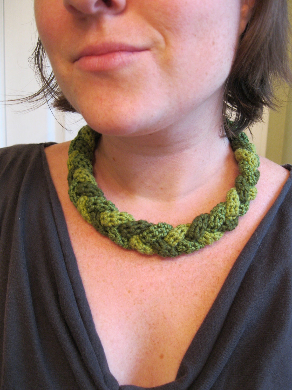 Crochet Braided Necklace in Greens