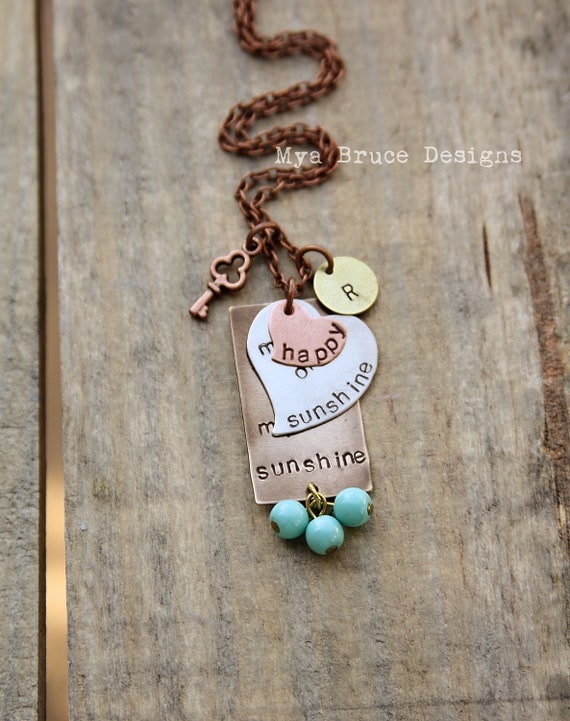 you are my sunshine - mixed metal design with personalized initials - and key to my heart elements with antique aqua dangles