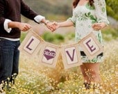 LOVE & DATE Burlap Wedding Banner, XLarge, Custom Colors Available