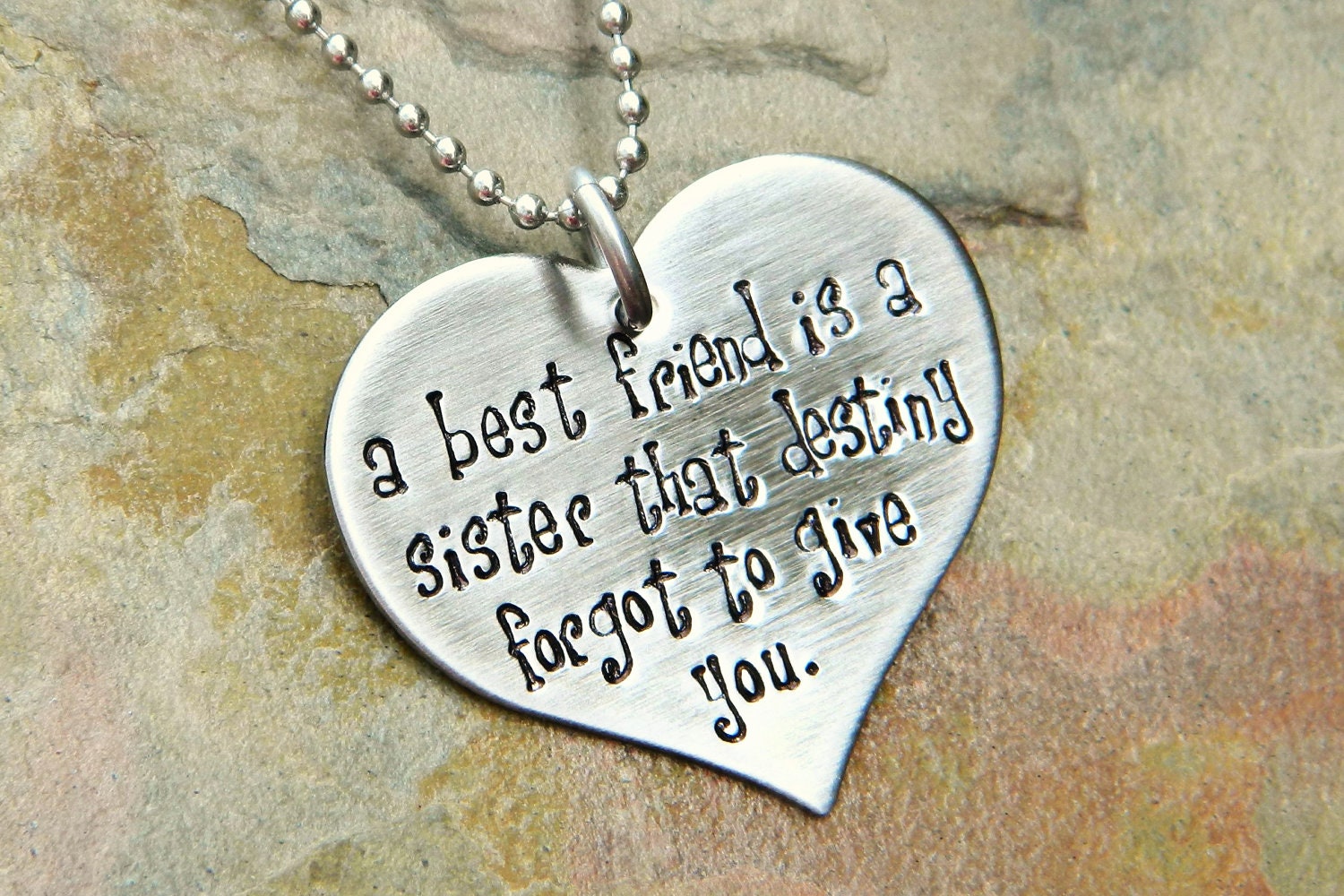 Handstamped Friendship Necklace - Friendship Quote for BFFs Besties Sisters - Large Heart - Stainless Steel - The Caleigh Design
