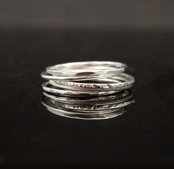 Five skinny stacking ring set. Sterling by IndulgentDesigns