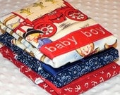 Personalized Burp Cloths - Baby Boy Red and Blue Retro Cowboy and Horseshoes
