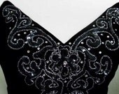 Mike Benet Formals Black Strapless Velvet Evening Dress with Silver Beads and Black Sequined Embellishment on Front Bodice