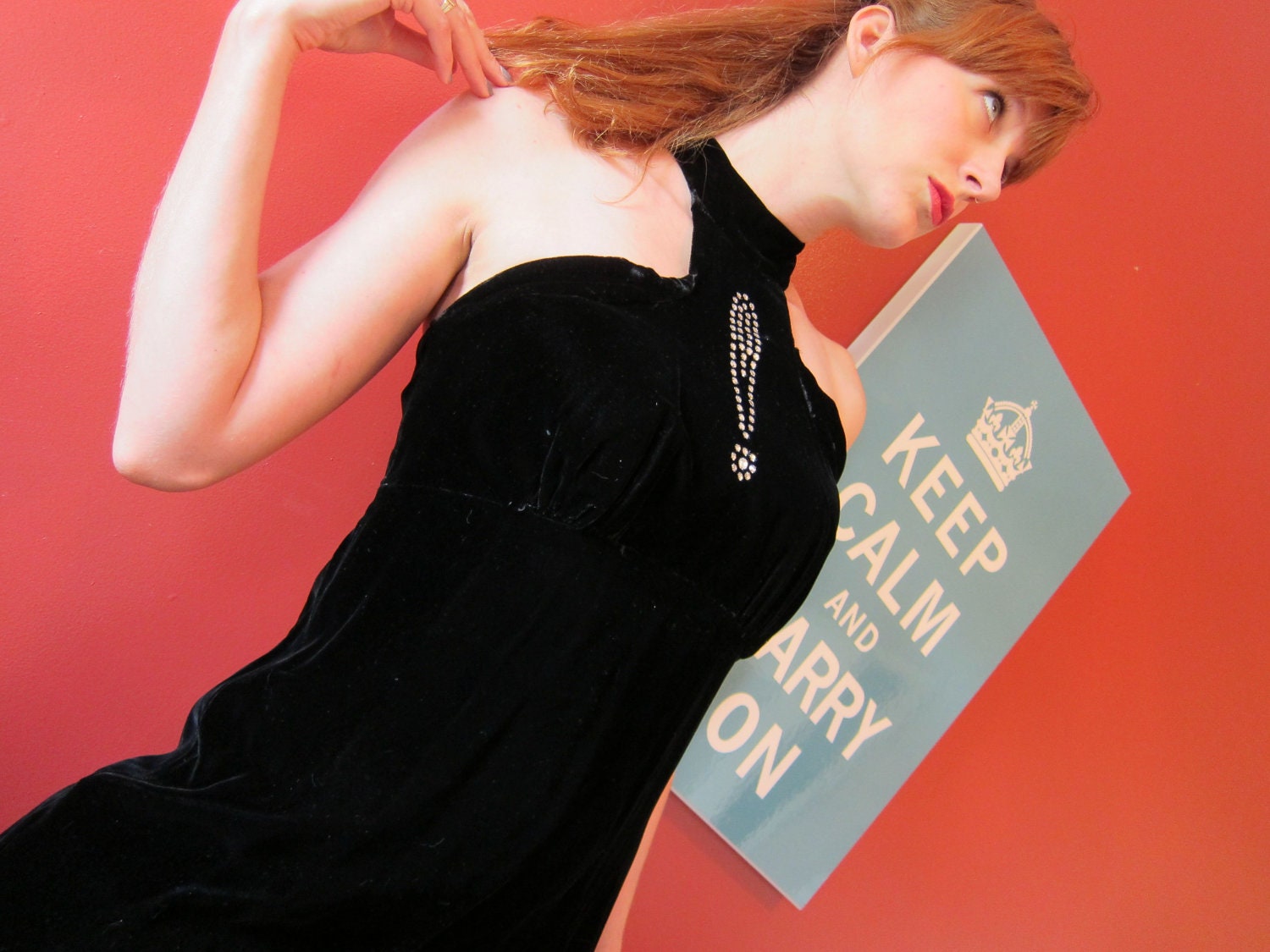 gown black velvet bias with rhinestones S small