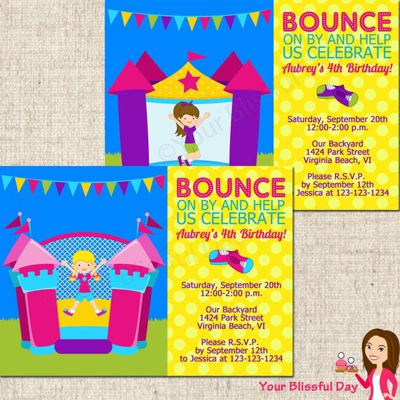 PRINTABLE Girl Bounce House Party Invitation (Your choice of girl and bounce house) Il_570xn