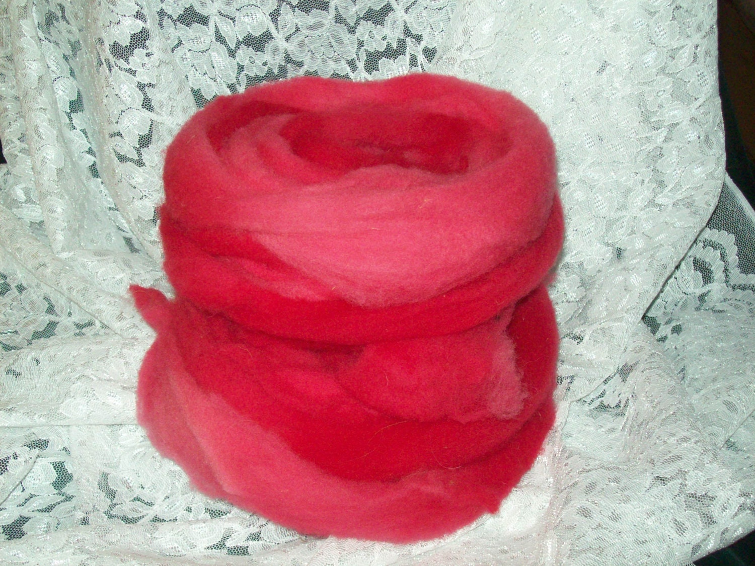 Hand Dyed,  Montadale,  Fiber Batt, Red, weighs 1.1 oz,  FELTING ITEM, add to your hand made spin batt