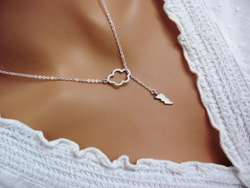 Lightning Cloud Lariat Necklace in Silver- sexy, sophisticated, spring summer style, available in gold, original design by ACutieChick.