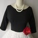 50's Cocktail Dress // Vintage 1950's Black & White Lace Cocktail Party Full Dress XS