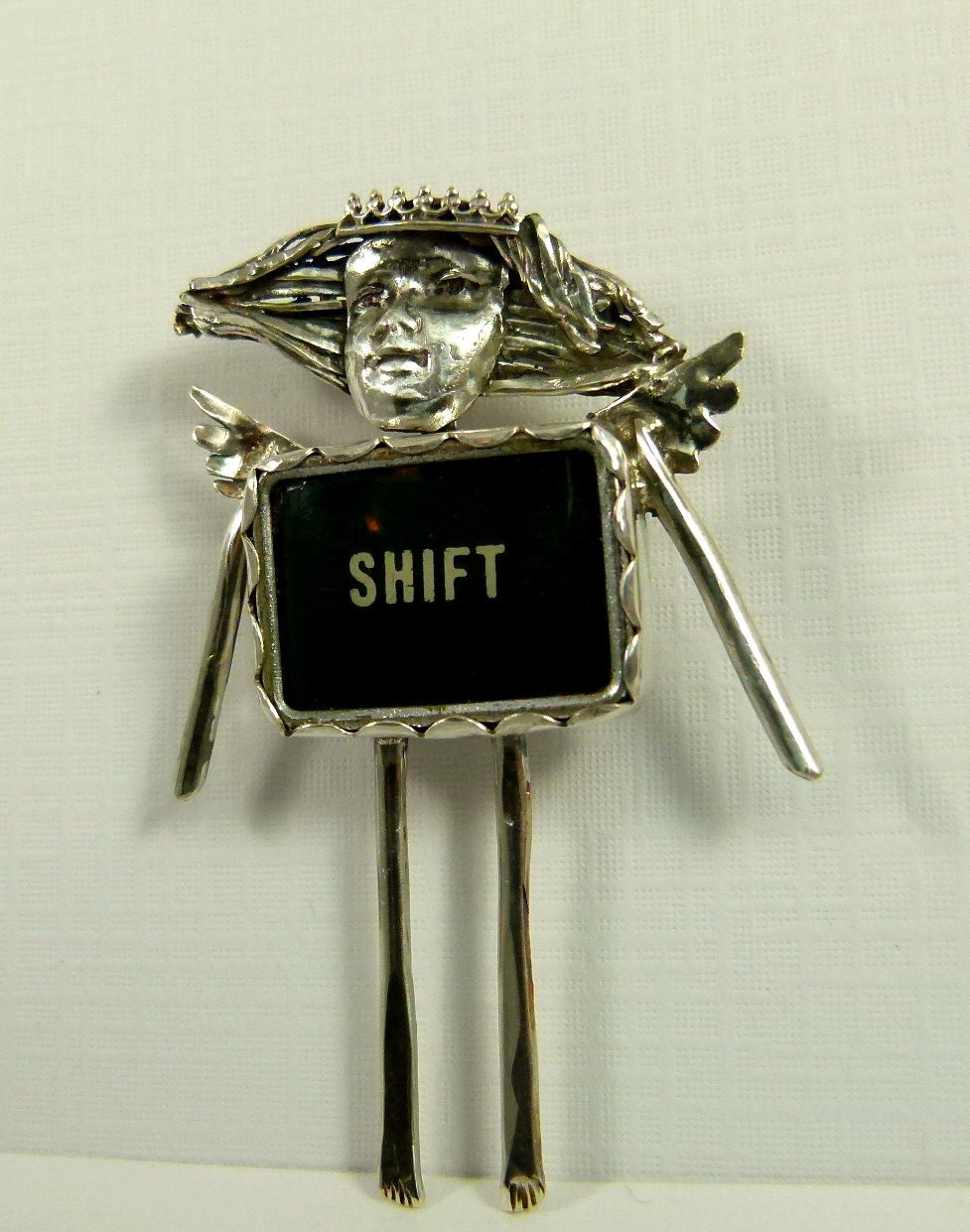 Angel Sierra Shifts Her Way Of Thinking - Repurposed Sterling, A Typewriter Key, And PMC - Art Jewelry Pendant - 849