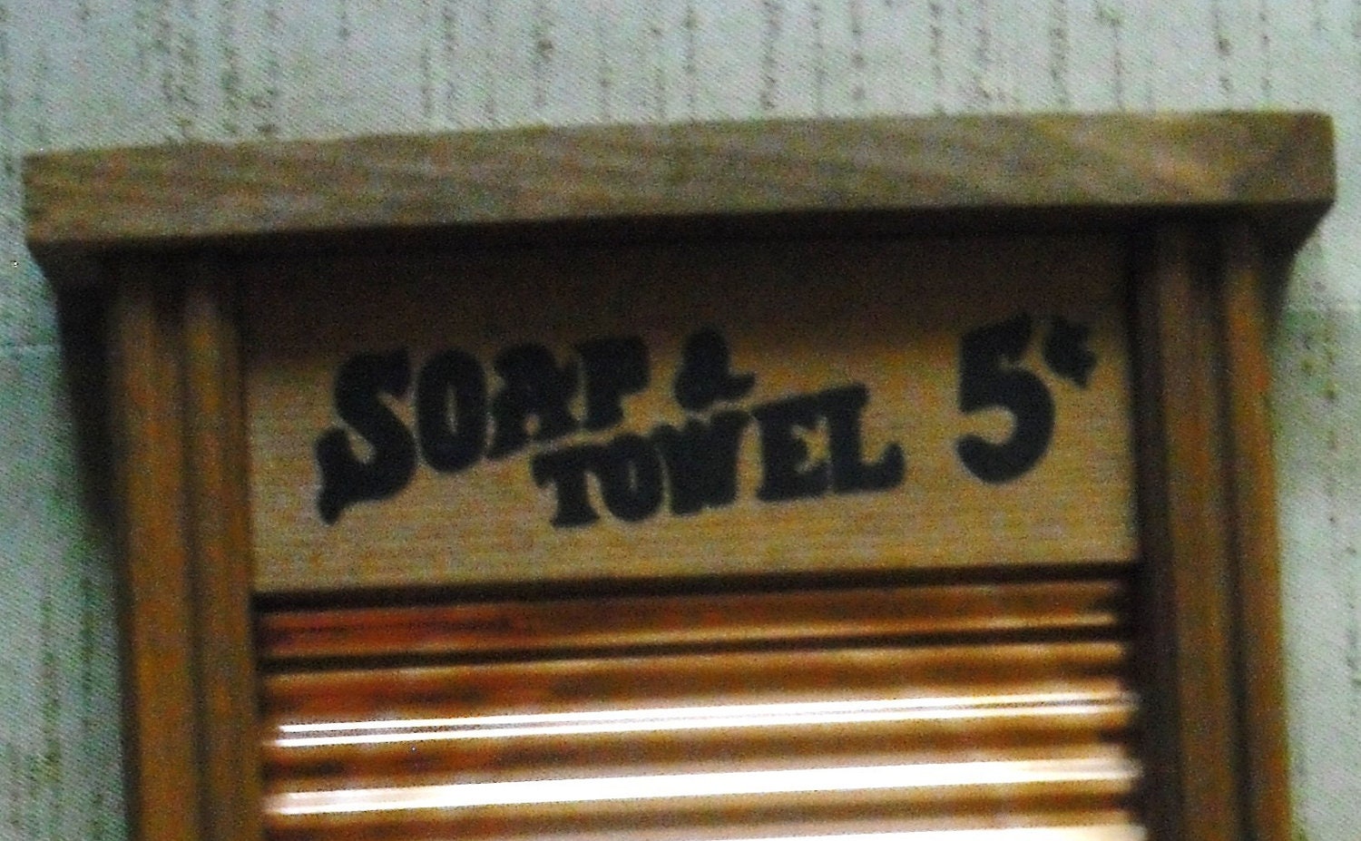 Reduced-ADORABLE--Vintage Look-Wooden Soap and Towel Holder Wall Hanging, plus copper wash board