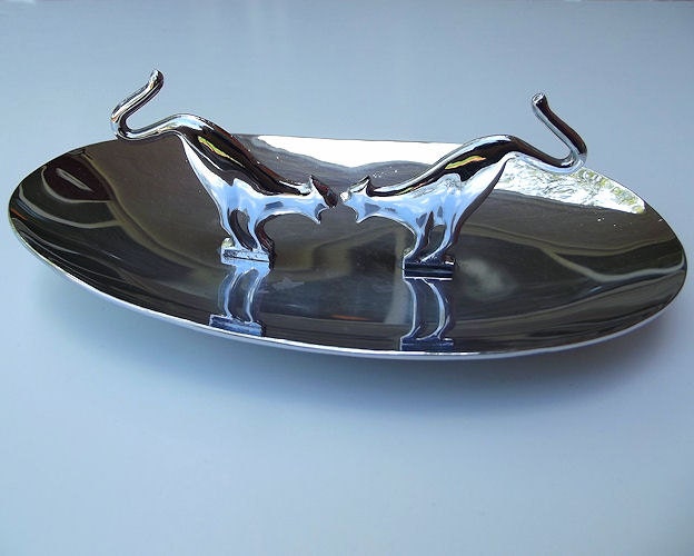 RESERVED Vintage Ashtray Cats Chrome Candy Dish Halloween