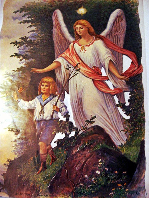 Vintage German Scrap Dresden Embossed Guardian angel