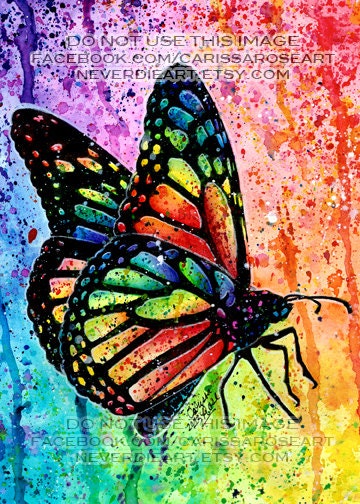 HALF OFF - Today only - Art Print Butterfly Rainbow Pop Art Splatter Portrait 5x7
