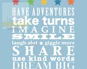 11x14 Playroom Classroom Rules Subway Art Poster Print Sign  // Child Kids Toddler . Manifesto Bus Roll Tram Scroll // Blue Pink Typography