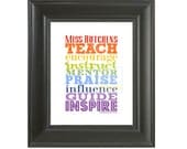 Teacher Appreciation Subway Art Gift . Teach Homeschool Classroom Poster Sign . Personalized Name Custom 8 x10 Rainbow Colors