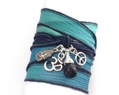 Boho Chic Silk Wrap Bracelet with Buddha, Om, and Peace Sign,yoga jewelry,wrapped, wrapping, wrap around,wrist wrap
