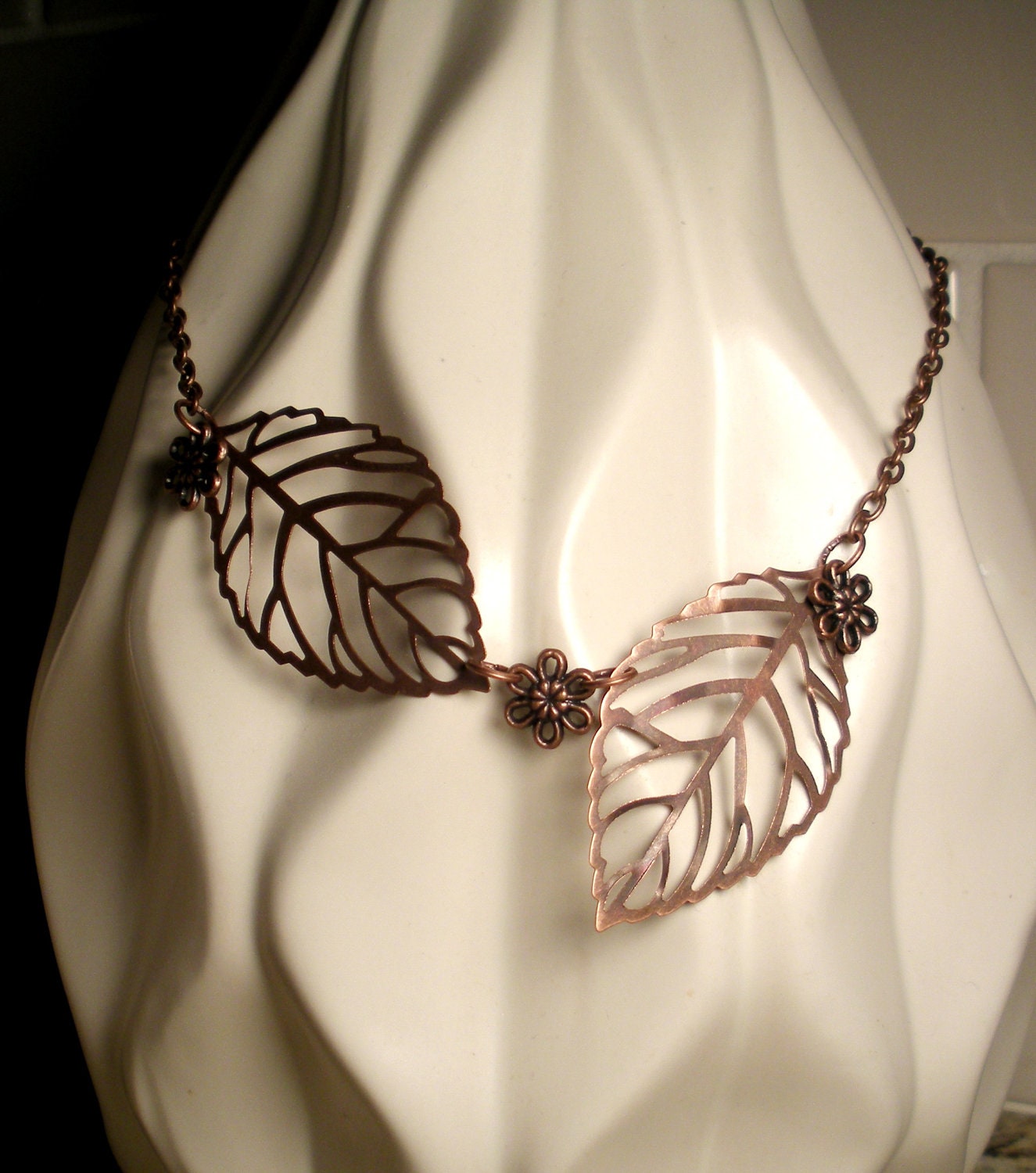 Antique Copper Large Leaf Daisy Necklace