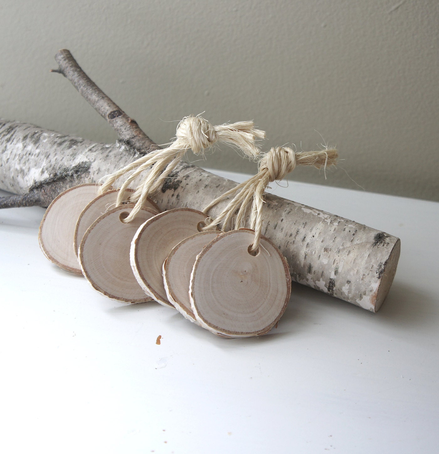 natural white birch wood tags -  set of 12