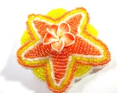 Bright Yellow and Orange Hair Clip - Beaded Clip Featuring a Hawaiian Plumeria - MegansBeadedDesigns