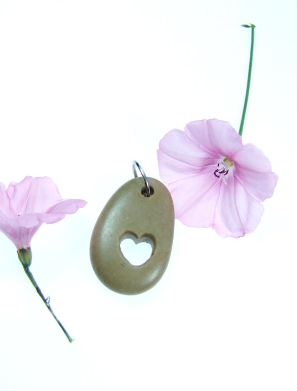 Top Drilled Beige-Brown Beach Stone Pendant - Beachy Look