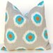 MEMORIAL DAY SALE Pillow Covers Decorative Throw Pillow Aqua Turquoise, Orange and Gray on Natural Ikat Dots 20 x 20 Inches Southwestern De